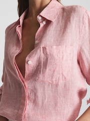 Reiss Pink Campbell Linen Long Sleeve Shirt - Image 4 of 6