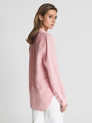 Reiss Pink Campbell Linen Long Sleeve Shirt - Image 5 of 6
