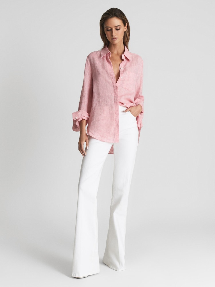 Reiss Pink Campbell Linen Long Sleeve Shirt - Image 6 of 6