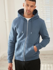 Mid Blue Zip Through Hoodie - Image 1 of 2