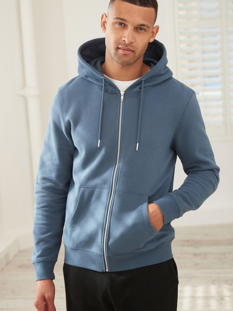 Mid Blue Zip Through Hoodie - Image 1 of 2 Mid Blue Zip Through Hoodie - Image 1 of 2