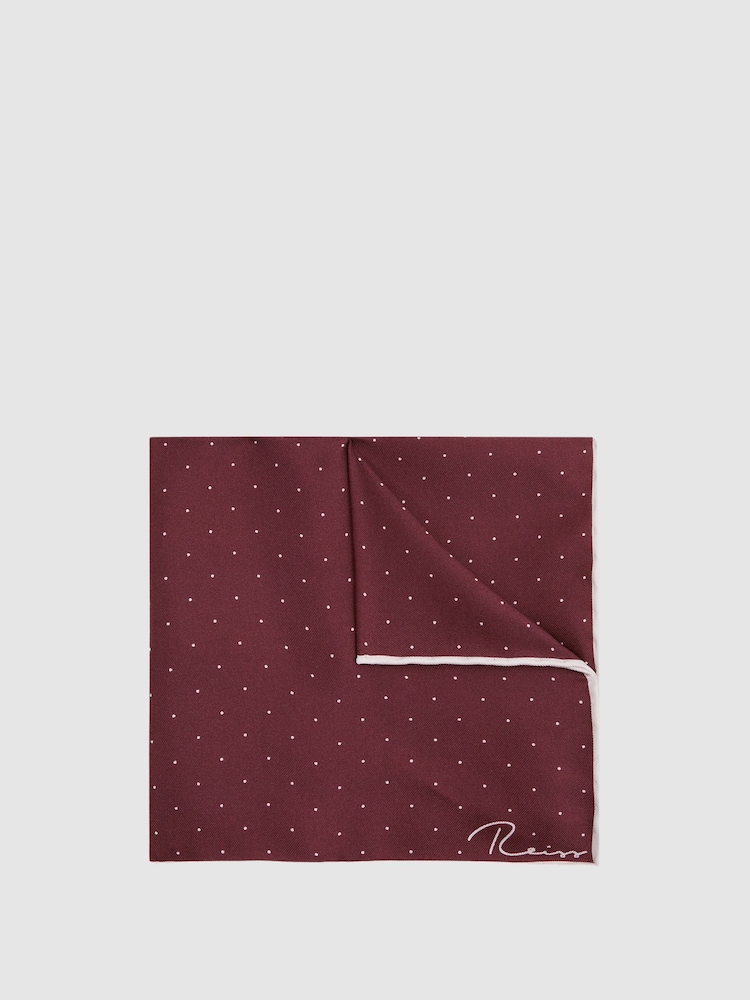Reiss Burgundy Liam Polka Dot Silk Pocket Square - Image 1 of 5