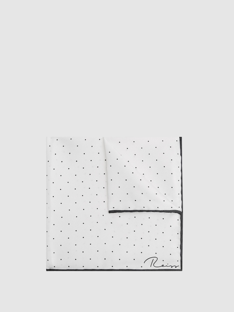 Reiss White Liam Polka Dot Silk Pocket Square - Image 1 of 5