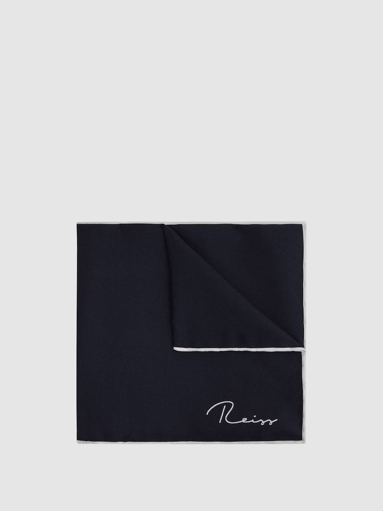Reiss Navy Ceremony Plain Silk Pocket Square - Image 1 of 5