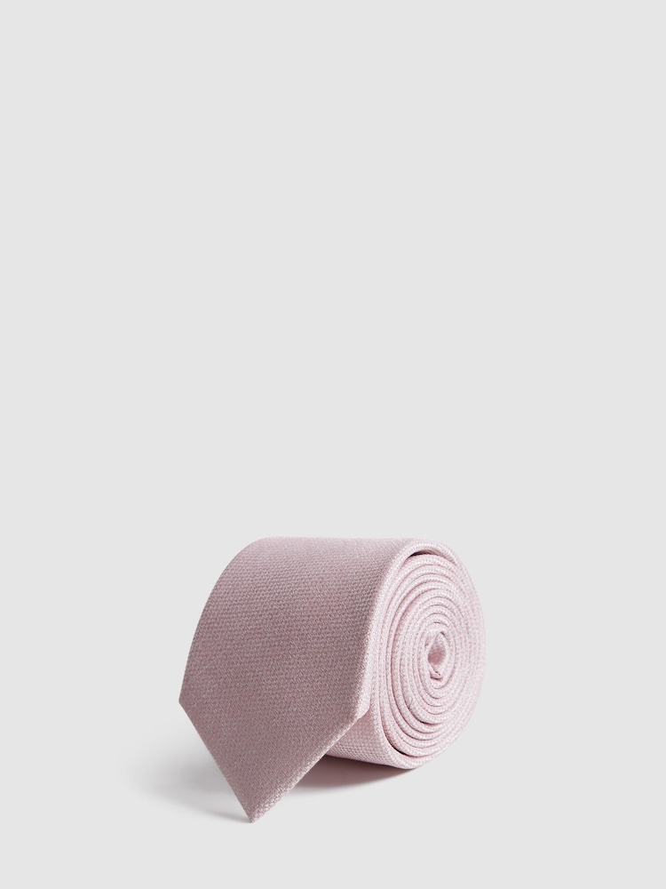 Reiss Pink Ceremony Textured Silk Tie - Image 1 of 4 Reiss Pink Ceremony Textured Silk Tie - Image 1 of 4