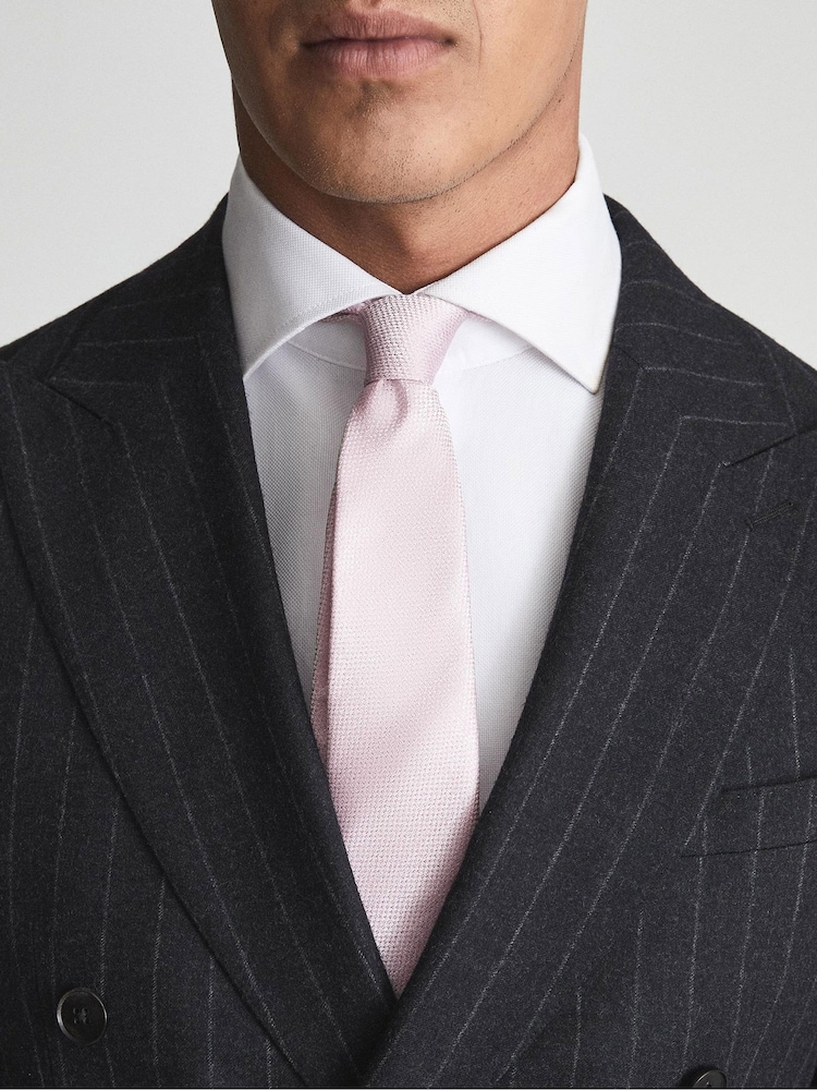 Reiss Pink Ceremony Textured Silk Tie - Image 4 of 4