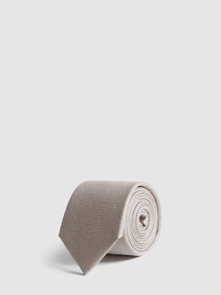 Reiss Champagne Ceremony Textured Silk Tie - Image 1 of 4