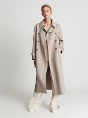 Reiss Oatmeal Lexi Button Blindseam Long Coat - Image 7 of 8