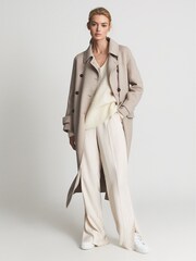 Reiss Oatmeal Lexi Button Blindseam Long Coat - Image 8 of 8