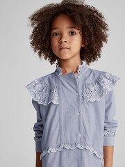 Reiss Blue Gwen Junior Stripe Embroidered Collar Dress - Image 1 of 3