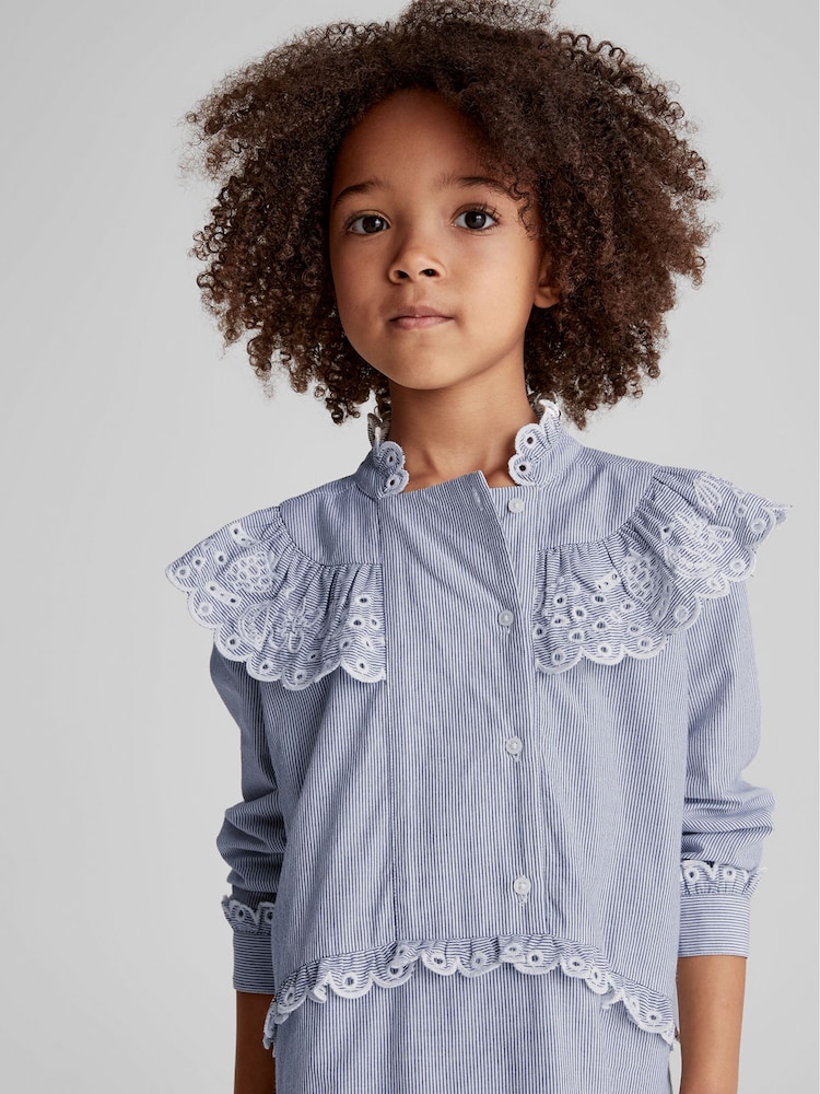 Reiss Blue Gwen Junior Stripe Embroidered Collar Dress - Image 1 of 3
