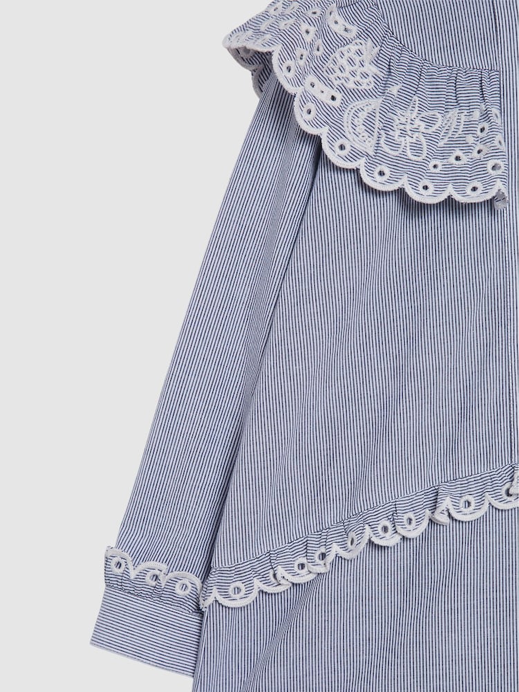 Reiss Blue Gwen Junior Stripe Embroidered Collar Dress - Image 3 of 3
