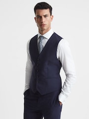 Reiss Navy Bold Classic Slim Fit Wool Horseshoe Waistcoat - Image 1 of 6