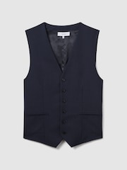 Reiss Navy Bold Classic Slim Fit Wool Horseshoe Waistcoat - Image 2 of 6