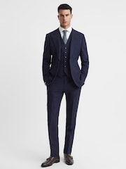 Reiss Navy Bold Classic Slim Fit Wool Horseshoe Waistcoat - Image 3 of 6
