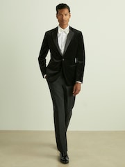 Reiss Black Ace Velvet Single Breasted Slim Fit Jacket - Image 1 of 10
