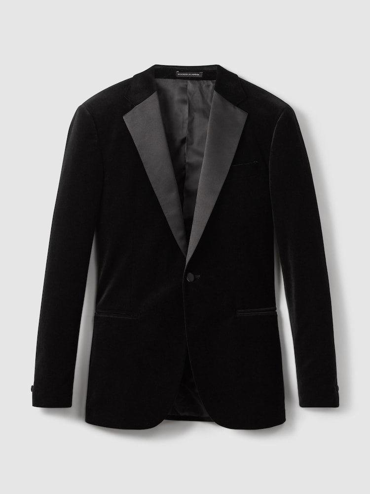 Reiss Black Ace Velvet Single Breasted Slim Fit Jacket - Image 2 of 10