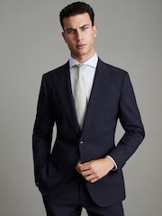 Reiss Navy Bold Slim Fit Wool Single Breasted Blazer - Image 1 of 5