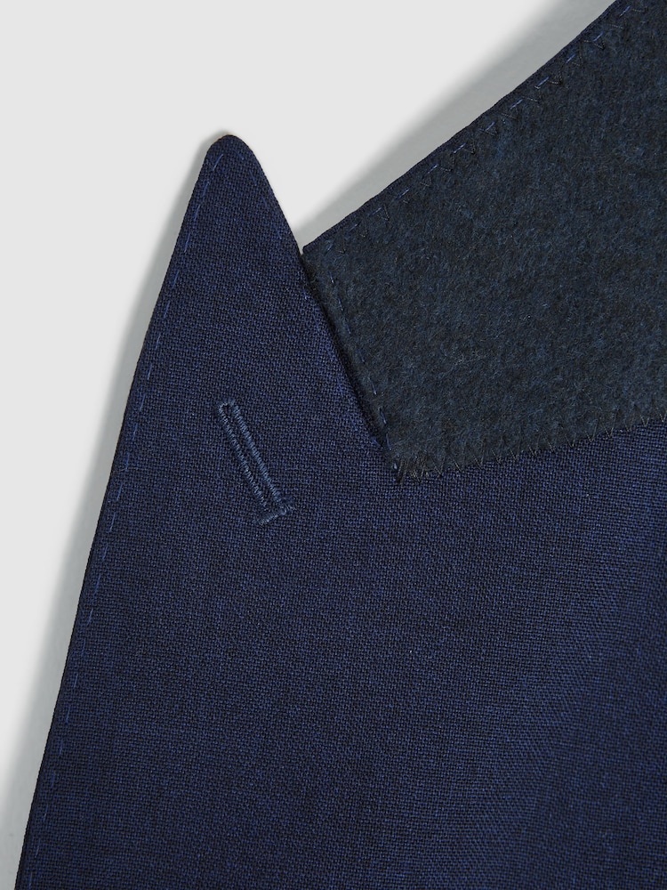 Reiss Navy Bold Slim Fit Wool Single Breasted Blazer - Image 5 of 5