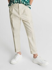 Reiss White Brighton Casual Cropped Tapered Trousers - Image 1 of 5