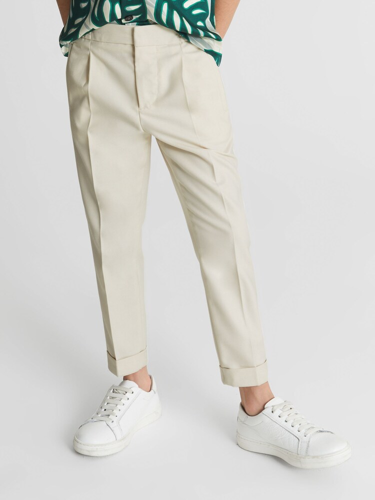 Reiss White Brighton Casual Cropped Tapered Trousers - Image 1 of 5