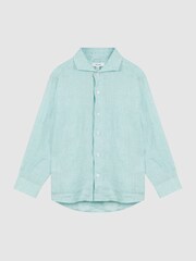 Reiss Aquamarine Ruban Long Sleeve Linen Shirt - Image 2 of 6