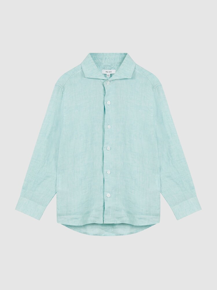 Reiss Aquamarine Ruban Long Sleeve Linen Shirt - Image 2 of 6