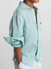 Reiss Aquamarine Ruban Long Sleeve Linen Shirt - Image 4 of 6