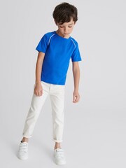 Reiss Bright Blue Stratford Piped Knitted Trim Crew Neck Tee - Image 1 of 6