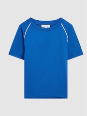 Reiss Bright Blue Stratford Piped Knitted Trim Crew Neck Tee - Image 2 of 6