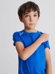 Reiss Bright Blue Stratford Piped Knitted Trim Crew Neck Tee - Image 3 of 6