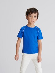 Reiss Bright Blue Stratford Piped Knitted Trim Crew Neck Tee - Image 4 of 6
