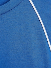 Reiss Bright Blue Stratford Piped Knitted Trim Crew Neck Tee - Image 6 of 6