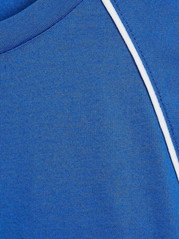 Reiss Bright Blue Stratford Piped Knitted Trim Crew Neck Tee - Image 6 of 6