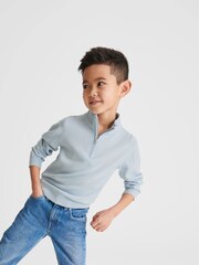 Reiss Soft Blue Blackhall Slim Fit Merino Wool Zip Neck Jumper - Image 1 of 6