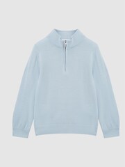 Reiss Soft Blue Blackhall Slim Fit Merino Wool Zip Neck Jumper - Image 2 of 6