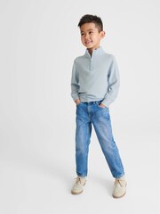 Reiss Soft Blue Blackhall Slim Fit Merino Wool Zip Neck Jumper - Image 3 of 6