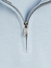 Reiss Soft Blue Blackhall Slim Fit Merino Wool Zip Neck Jumper - Image 6 of 6