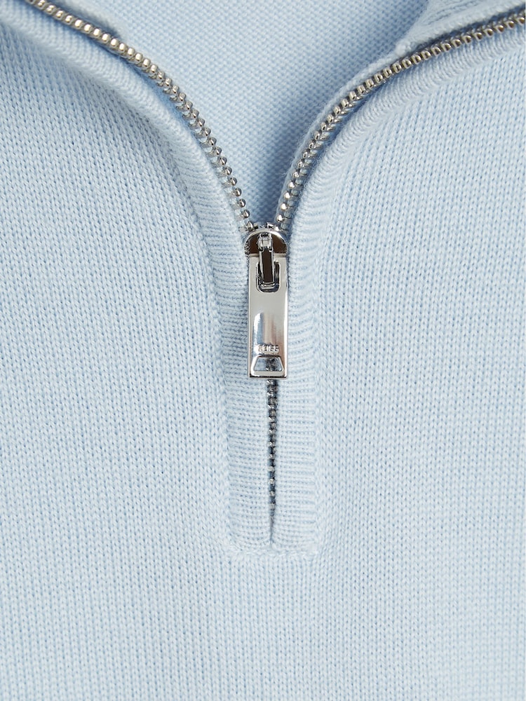 Reiss Soft Blue Blackhall Slim Fit Merino Wool Zip Neck Jumper - Image 6 of 6