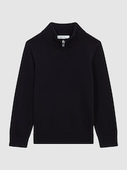 Marineblau - Reiss Blackhall Pullover aus Merinowolle mit kurzem Reißverschluss - Bild 2 von 6