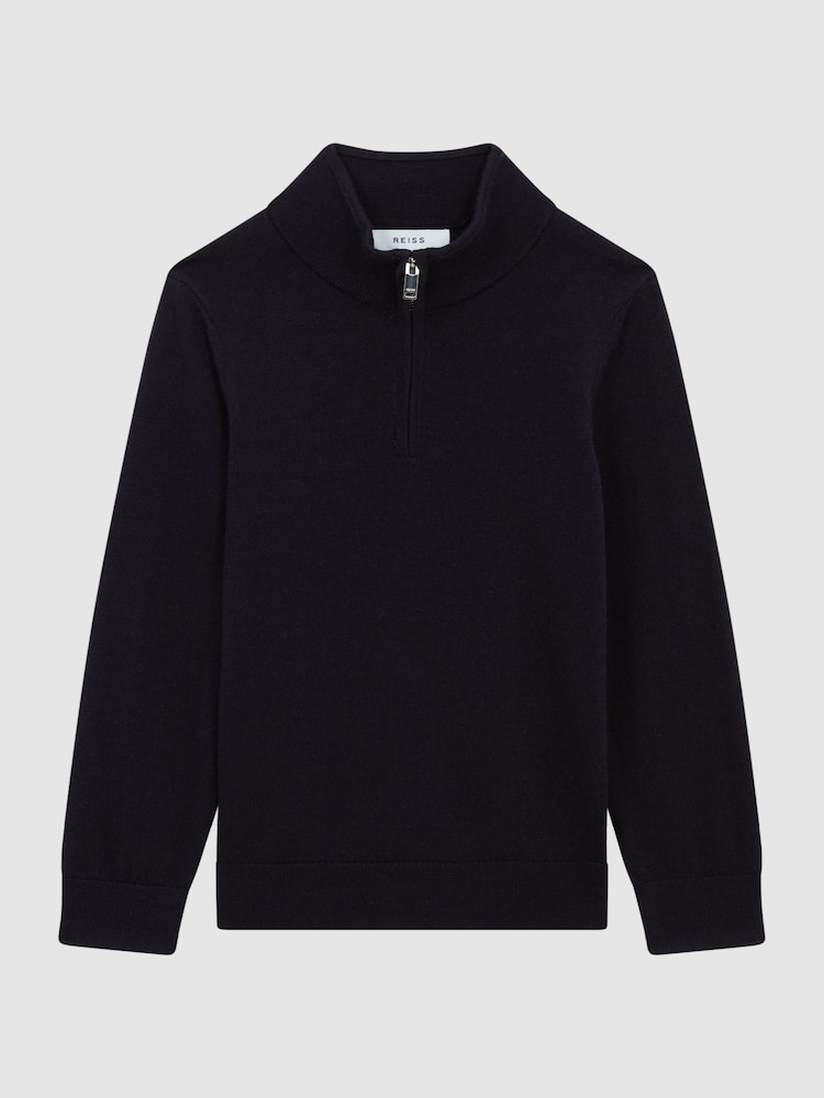 Marineblau - Reiss Blackhall Pullover aus Merinowolle mit kurzem Reißverschluss - Bild 2 von 6