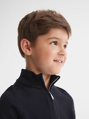 Marineblau - Reiss Blackhall Pullover aus Merinowolle mit kurzem Reißverschluss - Bild 3 von 6