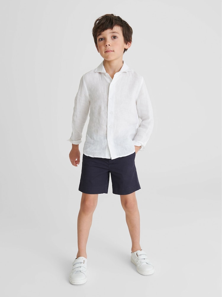 Reiss White Ruban Long Sleeve Linen Shirt - Image 3 of 6