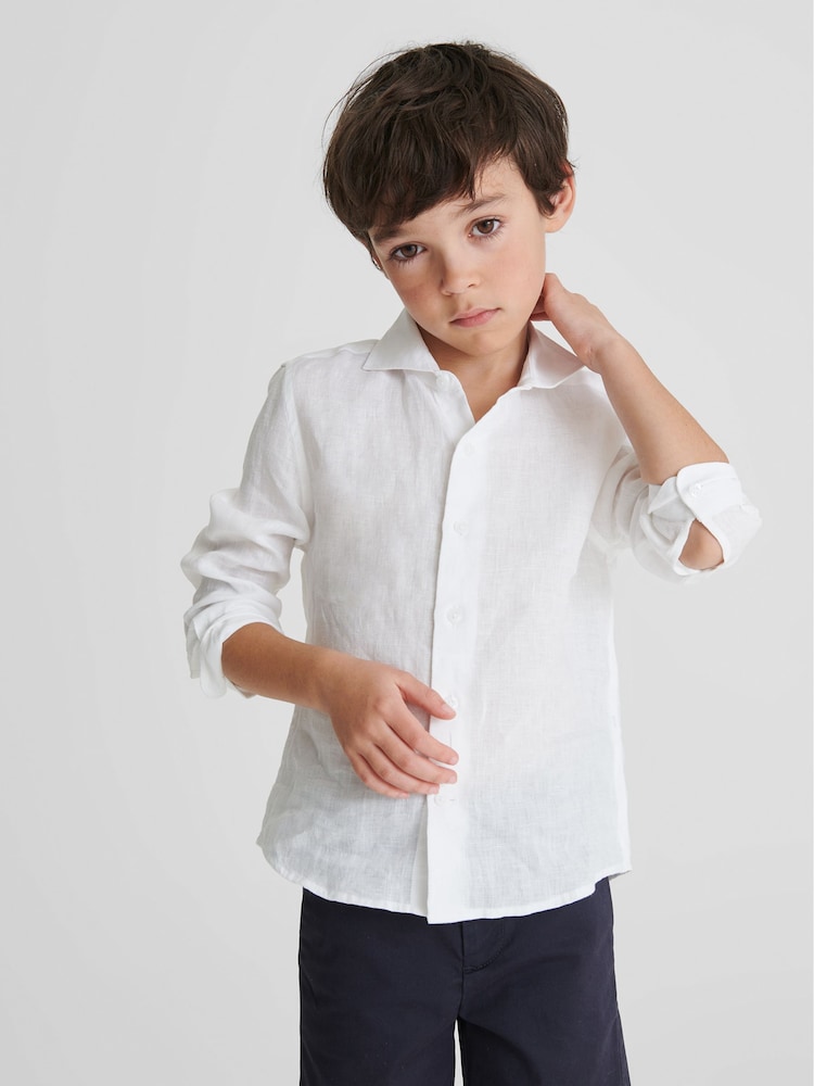 Reiss White Ruban Long Sleeve Linen Shirt - Image 4 of 6