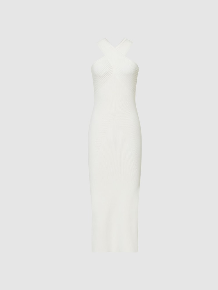 Reiss White Keira Knitted Bodycon Midi Dress - Image 2 of 7