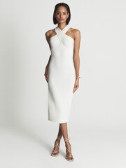 Reiss White Keira Knitted Bodycon Midi Dress - Image 3 of 7