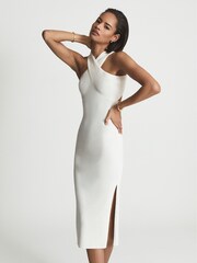 Reiss White Keira Knitted Bodycon Midi Dress - Image 6 of 7