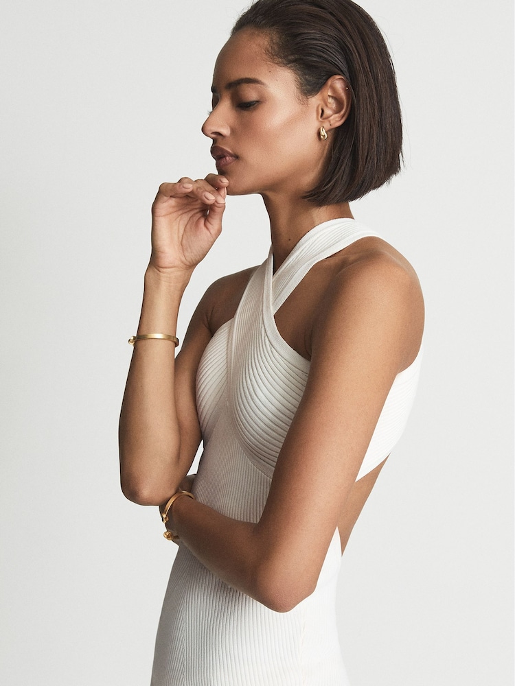 Reiss White Keira Knitted Bodycon Midi Dress - Image 7 of 7