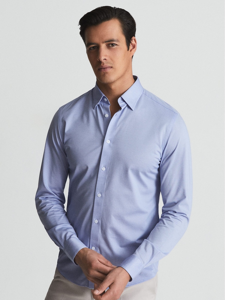 Reiss Soft Blue Forcer Jersey Long Sleeve Formal Shirt - Image 1 of 5