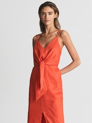 Reiss Orange Kay Tie Detail Linen Midi Dress - Image 3 of 6